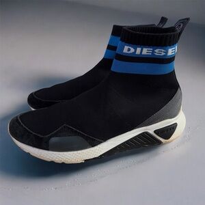 Diesel Men's SKB Sock-Sneakers Black/Methyl Blue Size 10.5